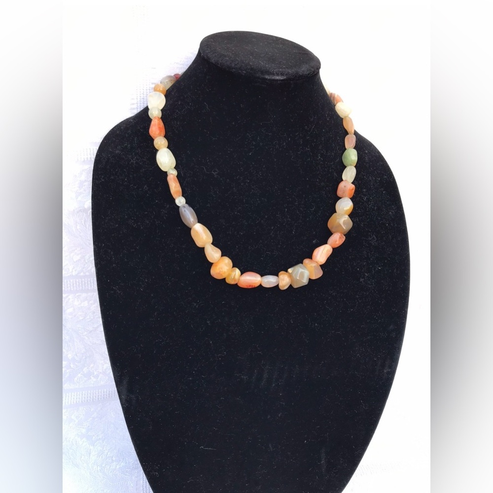 Vintage Multicolor Agate Beaded Necklace Length 23”